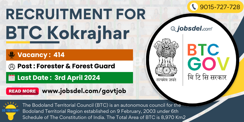 Recruitment for 414 Forester & Forest Guard Posts 2024 at BTC Kokrajhar