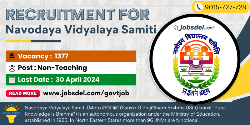 Recruitment for 1377 Posts at Navodaya Vidyalaya Samiti 2024