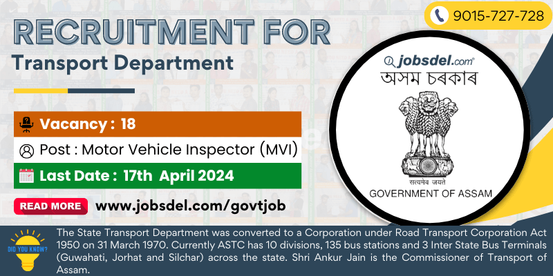 Recruitment for 18 MVI Posts at Transport Department 2024