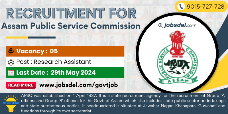 Recruitment for 5 Research Assistant Posts in APSC 2024