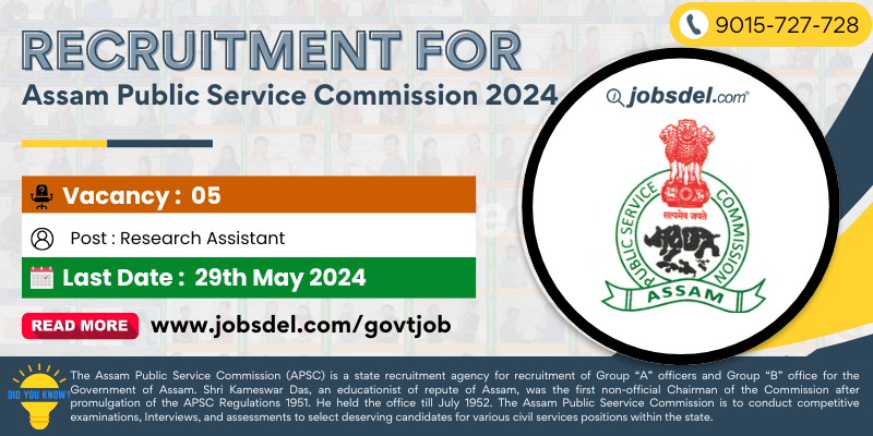 Recruitment for 5 Research Assistant Posts at APSC 2024