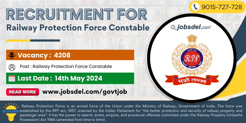 Recruitment for 4208 Posts at Railway Protection Force Constable 2024