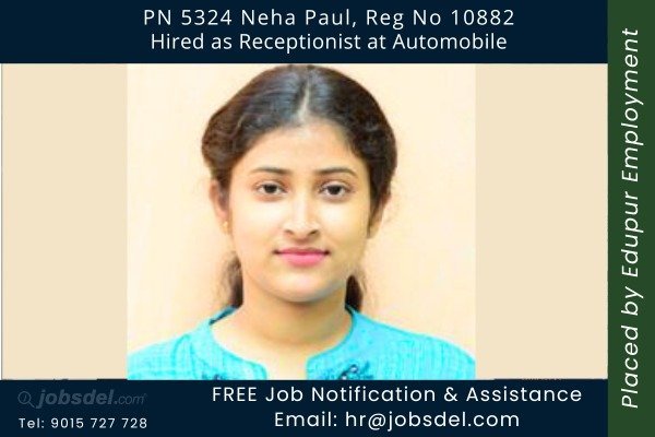 Neha Hired as Receptionist at Automobile