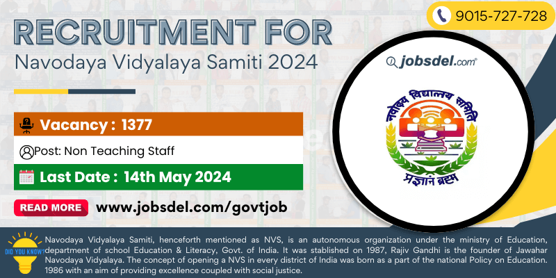 Recruitment for 1377 Posts of Non Teaching Staff at Navodaya Vidyalaya Samiti 2024