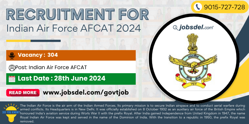 Recruitment for 304 Posts at Indian Air Force AFCAT 2024