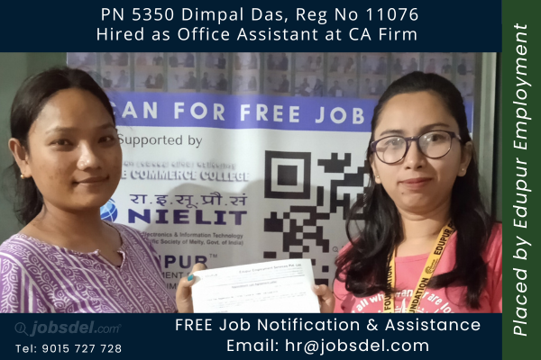 Dimpal Hired as Office Assistant