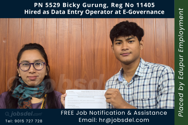 Bicky Gurung Hired as Data Entry Operator at E-Governance